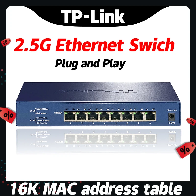 

Tp-link Network Switch 2 5 gigabit switch 8 ports Ethernet 2500mbps RJ45 Switch TL-SH1008 Internet Hub Lan 1000Mbps