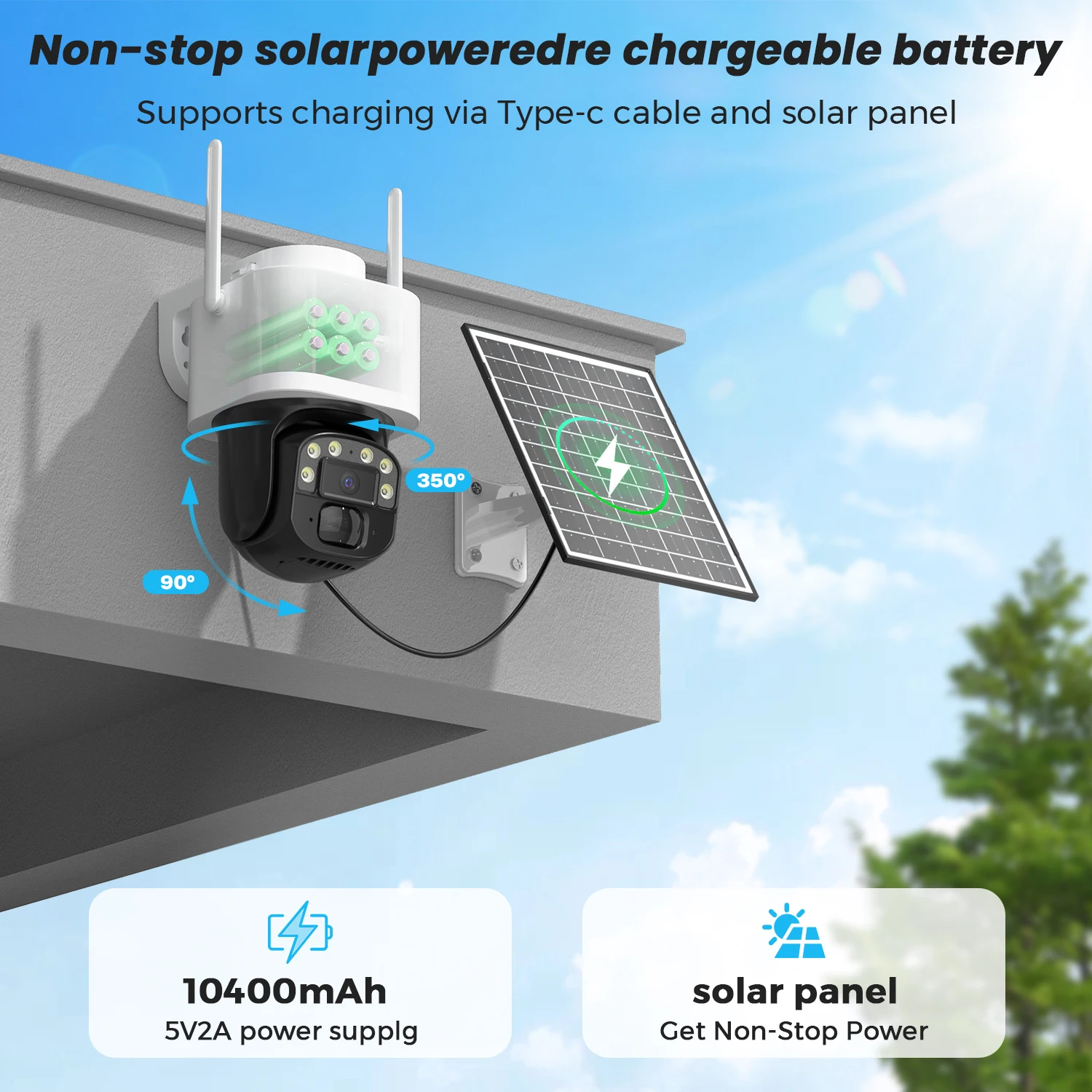 YOOSEE 4K 8MP Solar Powered 4G LTE IP Camera with Two-Way Audio Color Night Vision Human Detection PTZ Surveillance