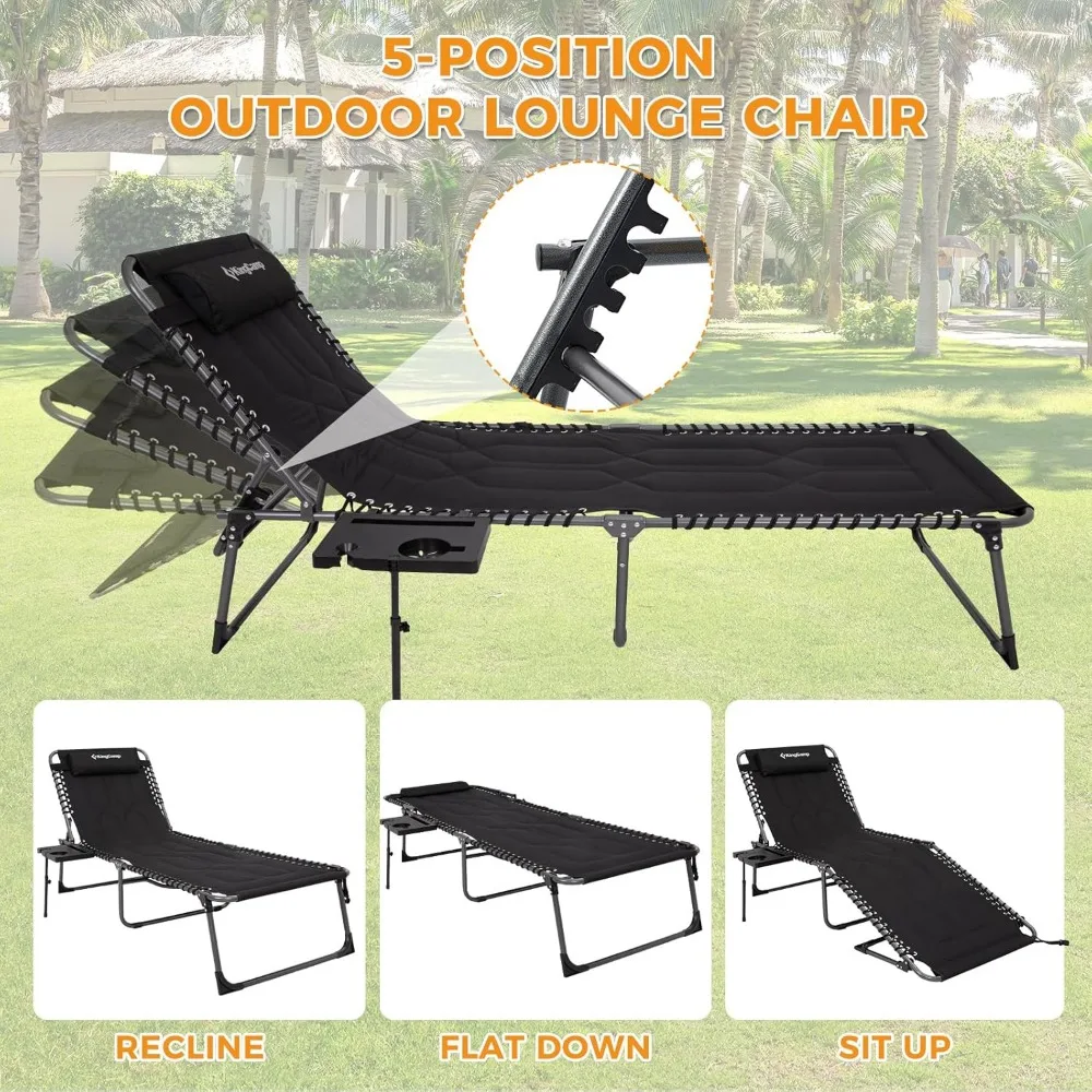 Oversize Padded Folding Chaise Lounge Chair for Outdoor, Patio, Beach,Lawn, Sunbathing