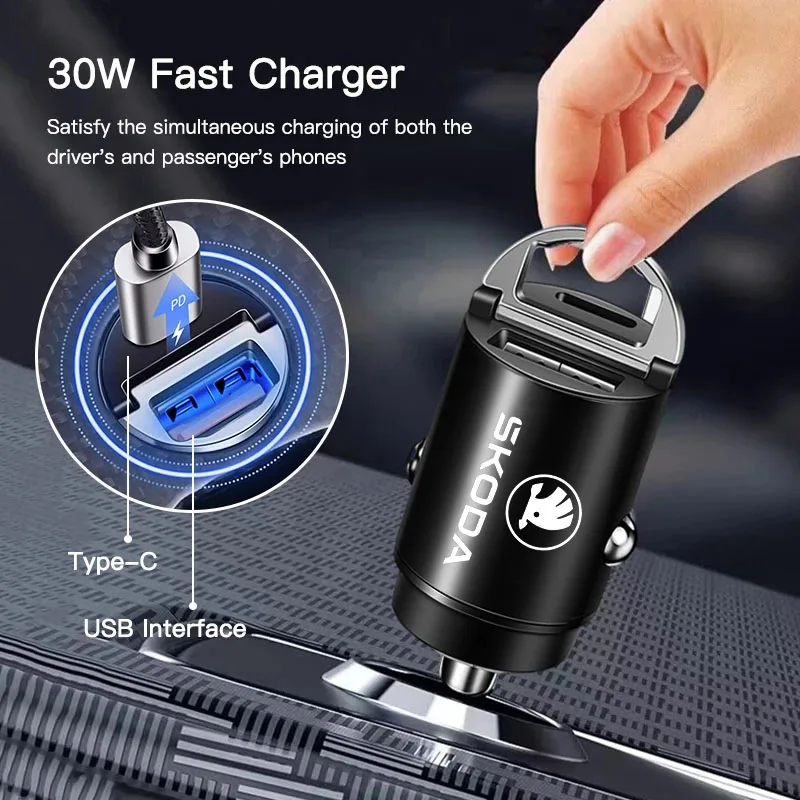 Car Styling Fast Charger USB Type-C Ports Power Adapter For Skoda Octavia Superb Rapid Kodiaq Karoq Fabia Kamiq Enyaq Yeti Scala