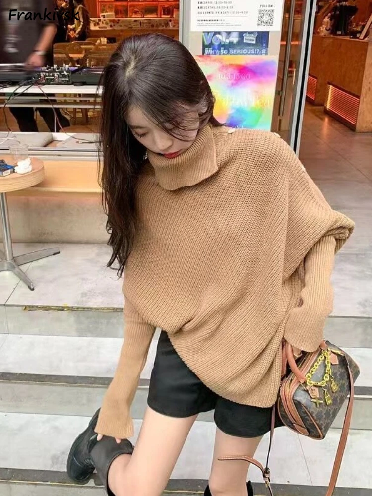 

Sweaters Women Irregular Advanced All-match Hotsweet Turtleneck Korean Style Prevalent Office Lady Streetwear Knitting Autumn