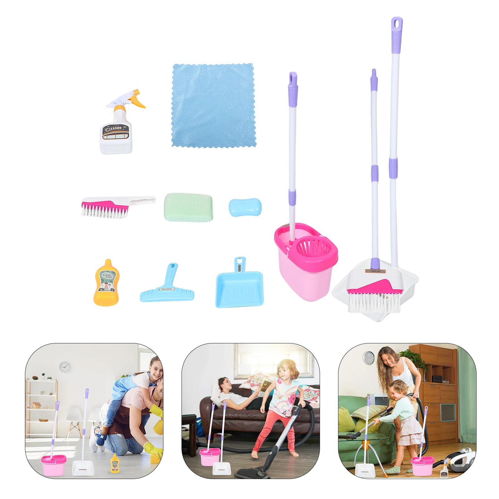 Herramientas de limpieza, juguetes para niños, suministros para Mini juego, escoba pequeña y recogedor, Kit de Cosplay para niños