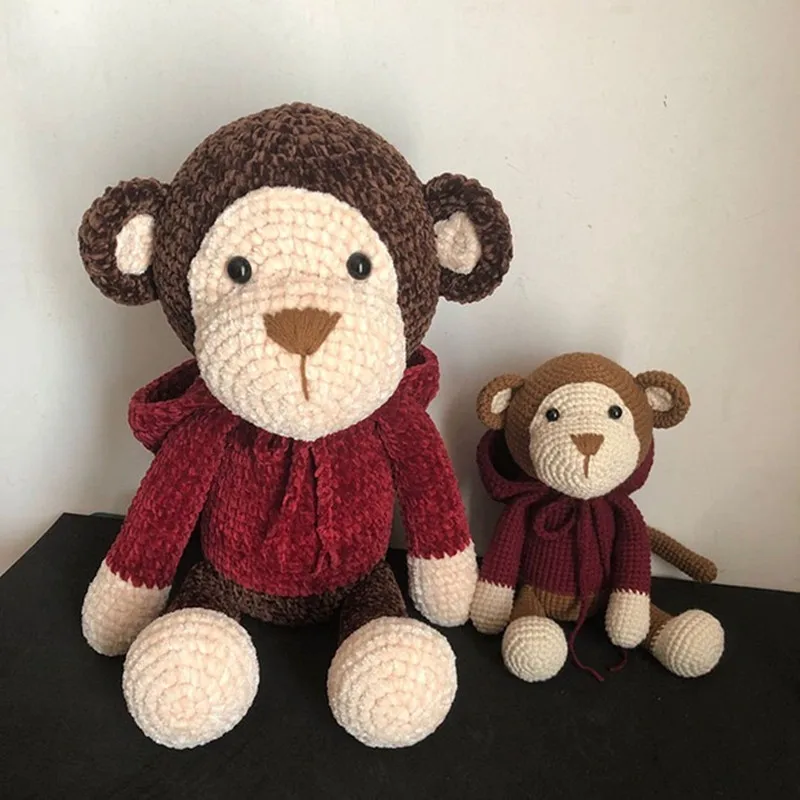 

48cm Hat Wearing Monkey Material Pack Handmade Wool Diy Crochet Doll Cute Decoration Christmas Gift Toy