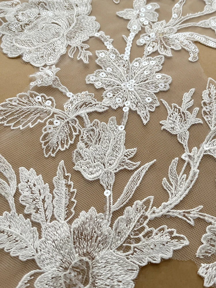 Spitzenbesetzte Blumen für Hochzeitskleider, Schuhe, Kopfschmuck, DIY-Nähzubehör, Weiß, Groß, 64x36cm, 2 Stück, 1 Paar – Detail 10