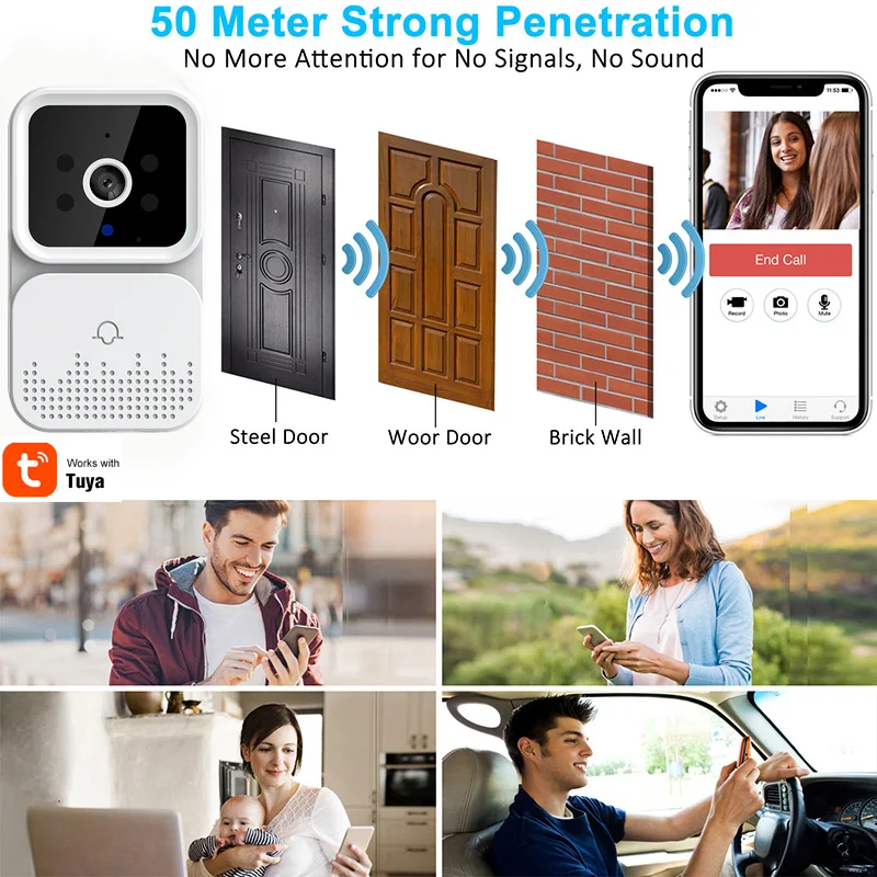 Tuya Wireless Video Doorbell Digital Visual Intercom WIFI 2.4G 5GHZ Waterproof Electronic Guard 1080P Home Security Camera