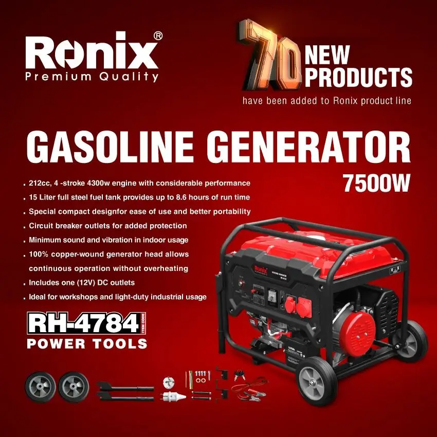 Ronix RH-4784 7500W 420cc Gasoline Generator Pure Sine Wave DC 12VCar Outlets Quick Solar Gasoline Generator