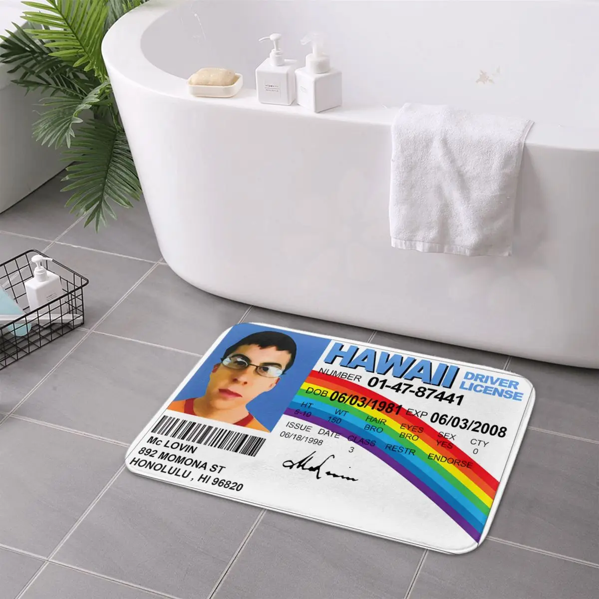 Mclovin Id Card Superbad Drivers Licence Floor Mat Carpet Bathroom Mat Bathroom Carpet Entrance Home Decoration Customizable