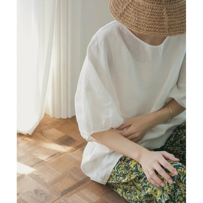 Lotte Nieuwe 2025 Zomer vrouwen Comfortabele Katoen Linnen Losse T-shirt Moderne Sle Bubble Sve Thiened Zomer Top