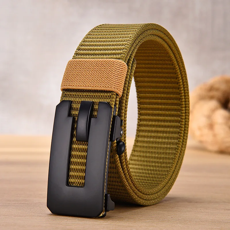 3.3cm solid color nylon belt for men black alloy automatic buckle outdoor sports wear-resistant breathable all-match men's belt