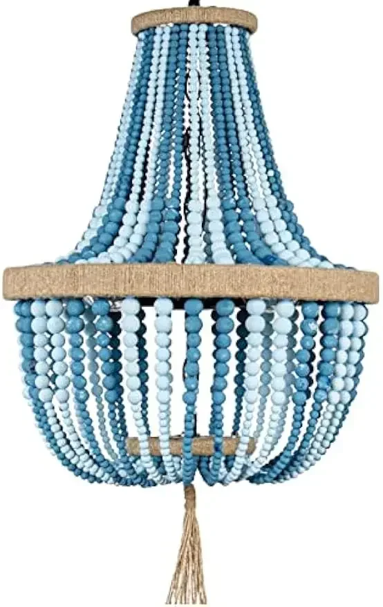 

GHEUVNJ French Chandelier, Grey Blue Wood Bead Chandelier,Transitional Rustic Chandelier,for Dining Room Kitchen Island