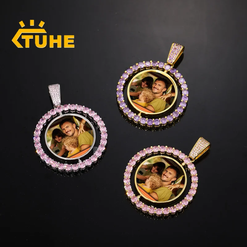 

TUHE индивидуальный фотокулон круглые медальоны красочный кубический цирконий двусторонний индивидуальный фото подарок для мужчин ювелирные изделия в стиле хип-хоп