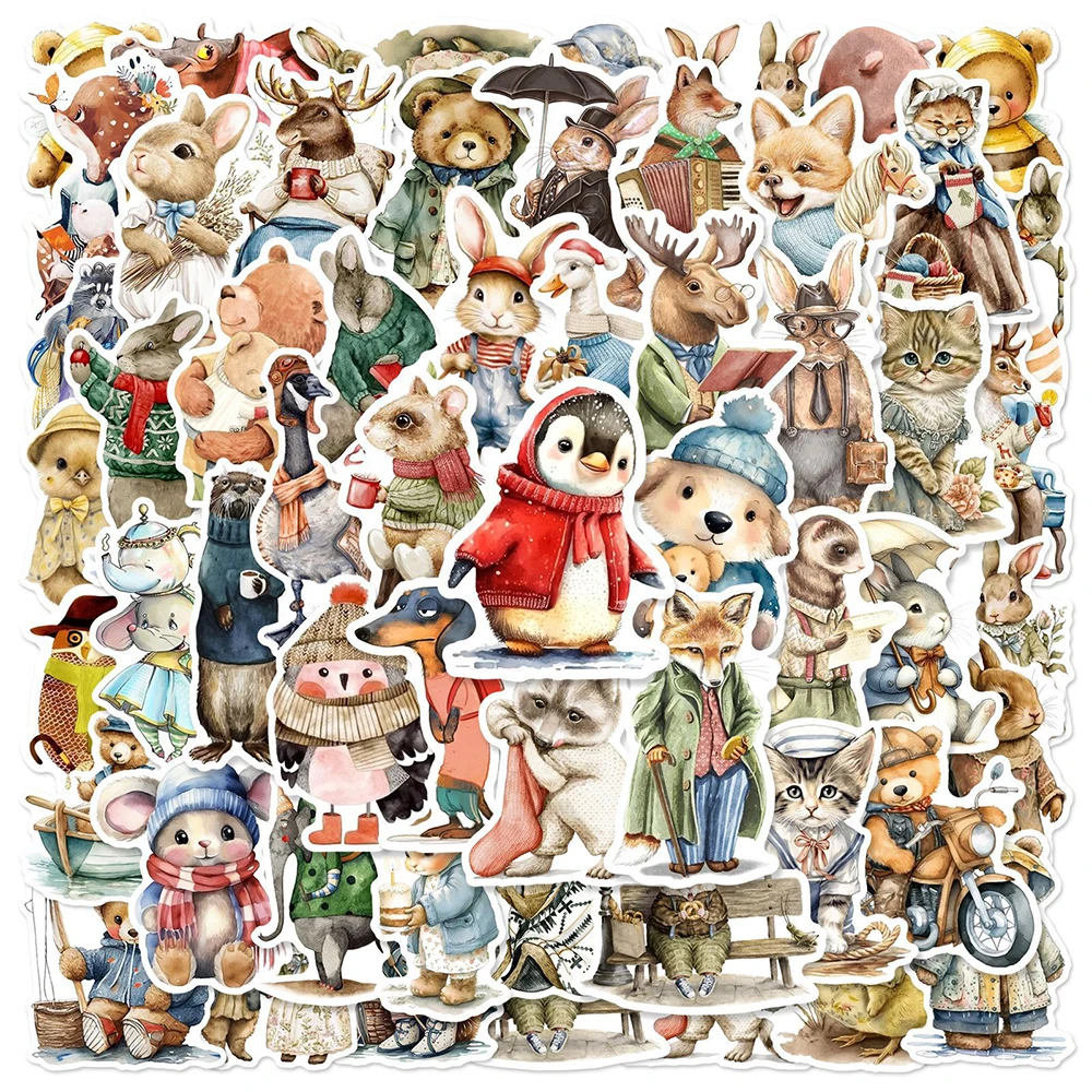 10/30/50pcs Vintage Funny Winter Animal Stickers Aesthetic Cartoon Decal for Phone Case Scrapbook Cute Penguin Rabbit Sticker