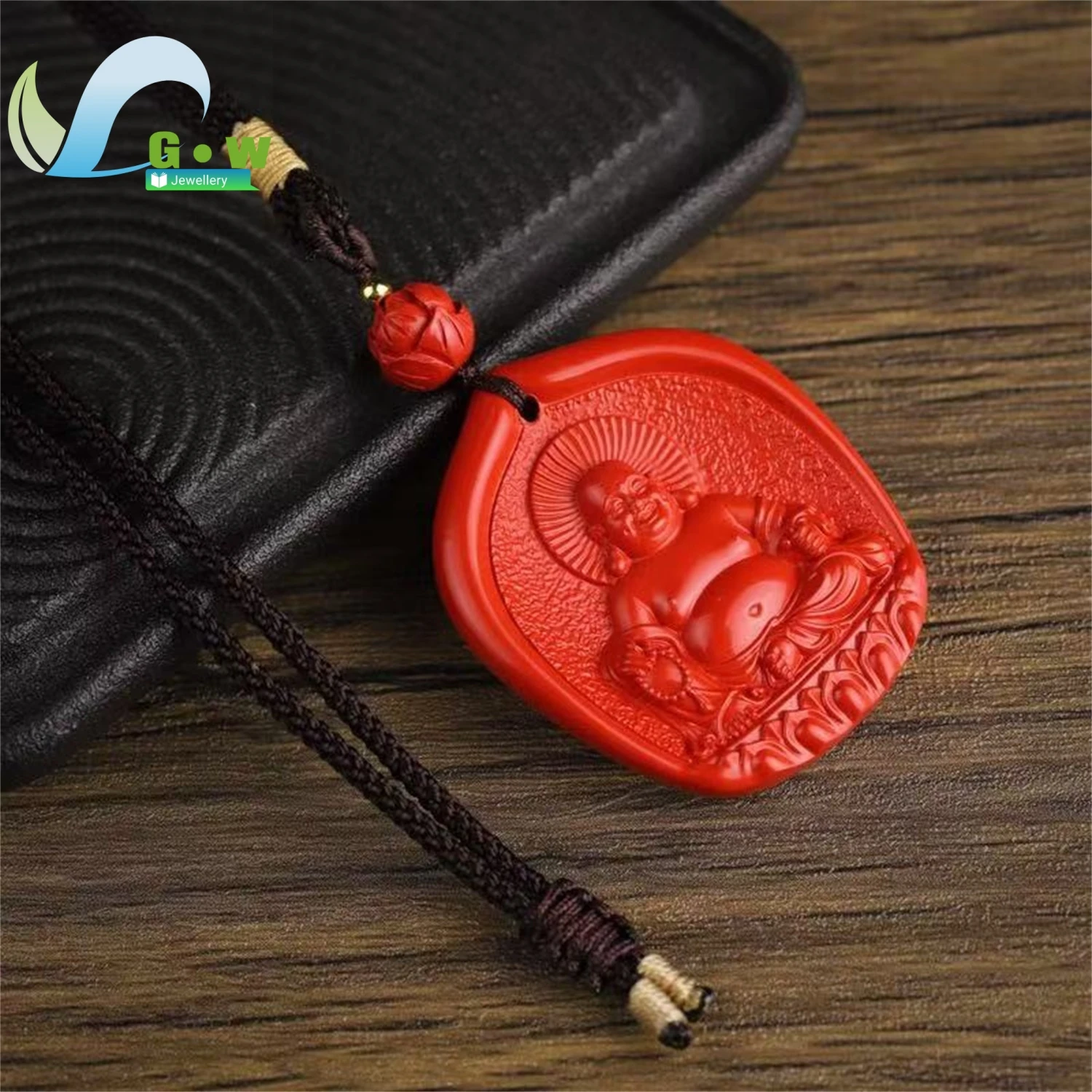 Natural Cinnabar Laughing Buddha Pendant Hanging Amulet Necklace Unisex Carved Gemstone Jewelry Lucky Charm Gift For Men Women