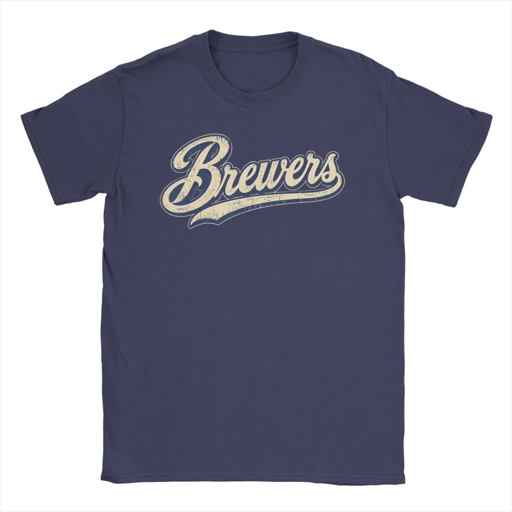 Camiseta Brewers para homens e mulheres, camiseta de algodão com estampa divertida, gola redonda, manga curta, roupas de tamanho grande.