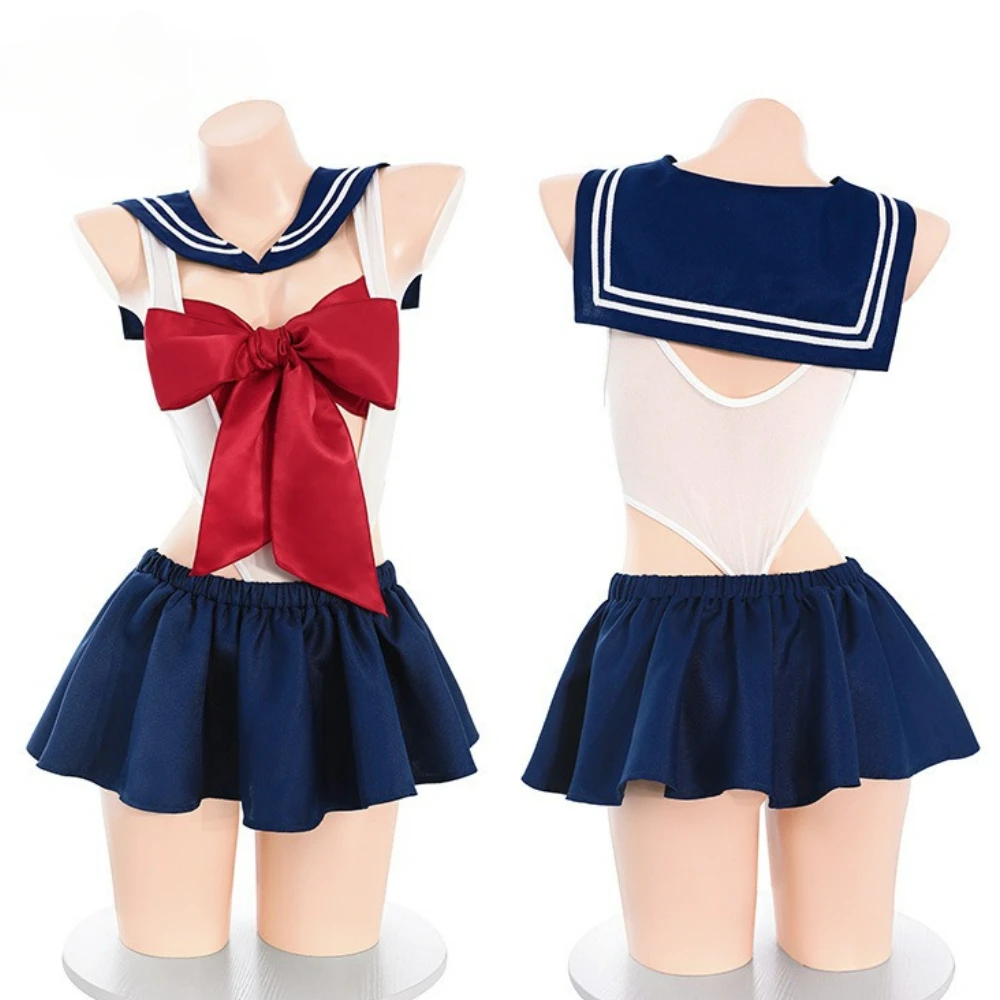 

Japanese Anime Student Uniform Tempting Tight Fitting Campus Style Fetish Sexy See Through Crotchless Nightdress Cosplay Outfits