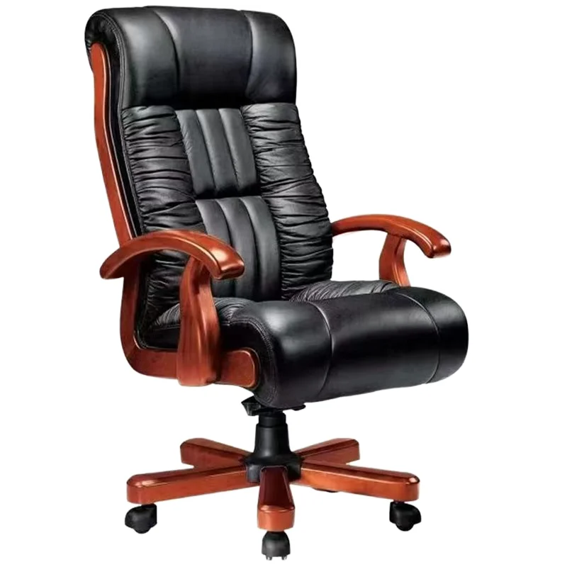 

Modern Ergonomic Solid Wood Leather Office Chair with Foldable Feature Rotation and Lifting Function for Boss or Computer User