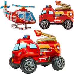 3D Assembled Fire Truck Foil Balloon Large Fire Rescue Helicopter Balloon Boys Firefighter Birthday Party Decoration Baby Shower
