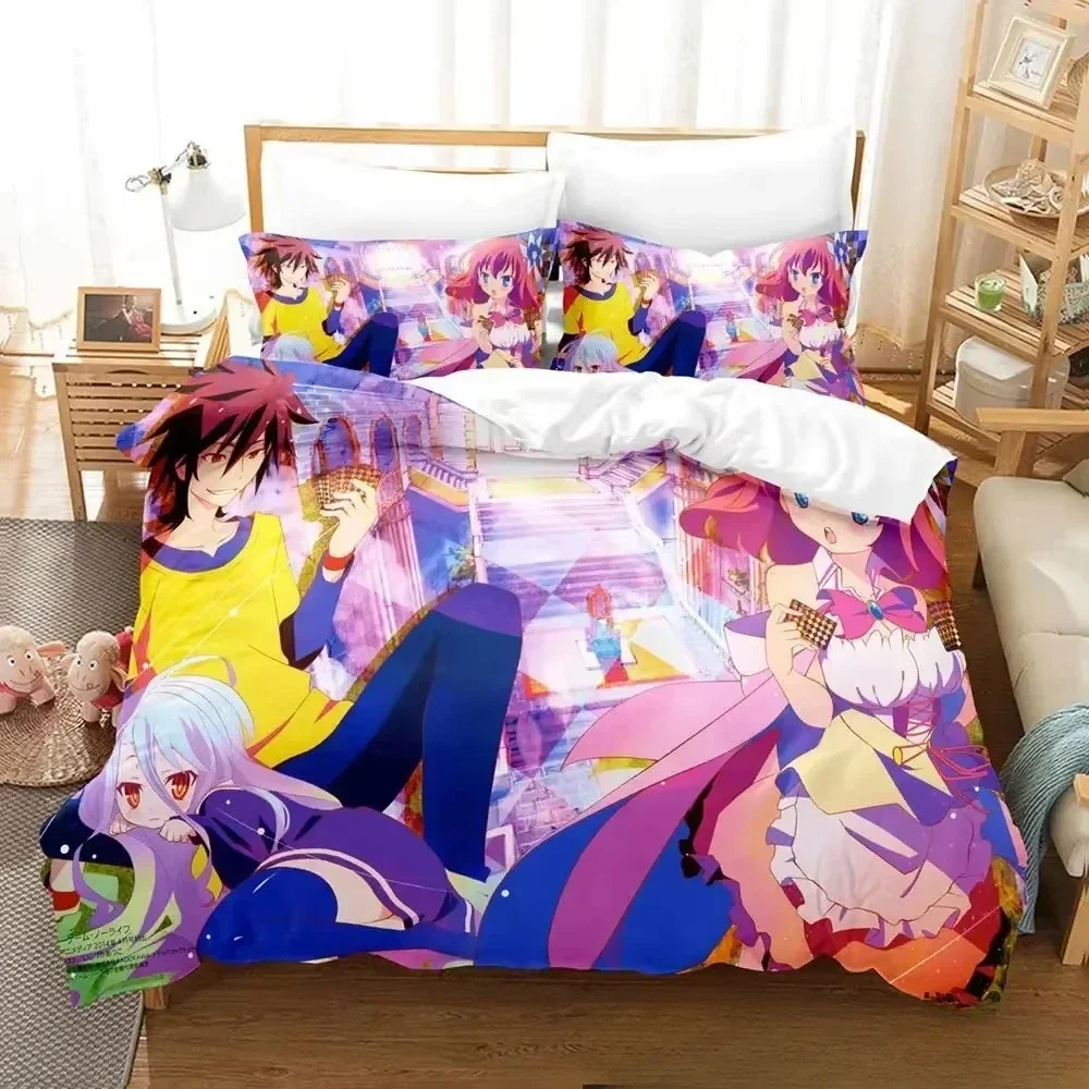 Anime No Game No Life Bedding Set Duvet Cover Bed Set Quilt Cover Pillowcase Comforter king Queen Size Boys Adult Bedding Set