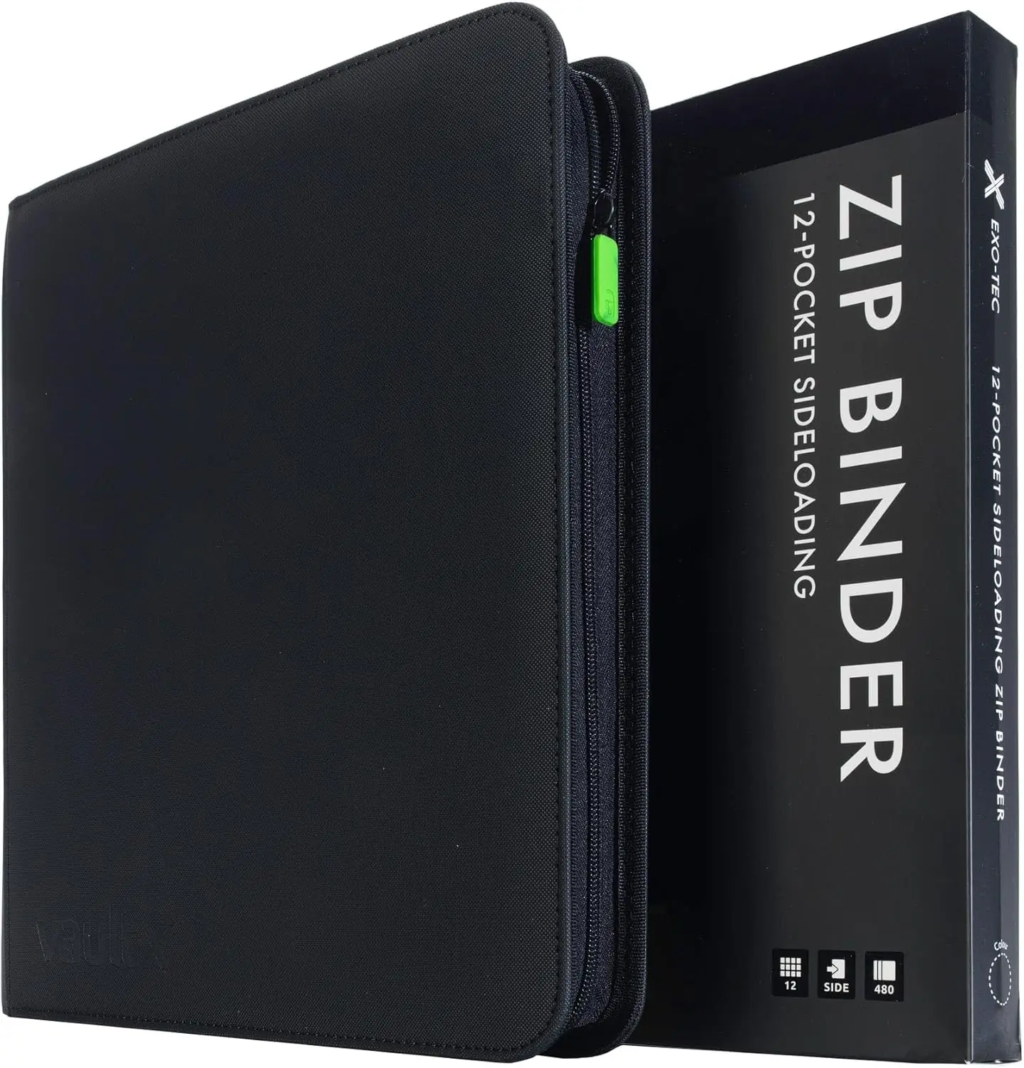 

12-Pocket Zip Binder for 480 Cards, Exo-Tec Material, Side-Loading Pages, Black