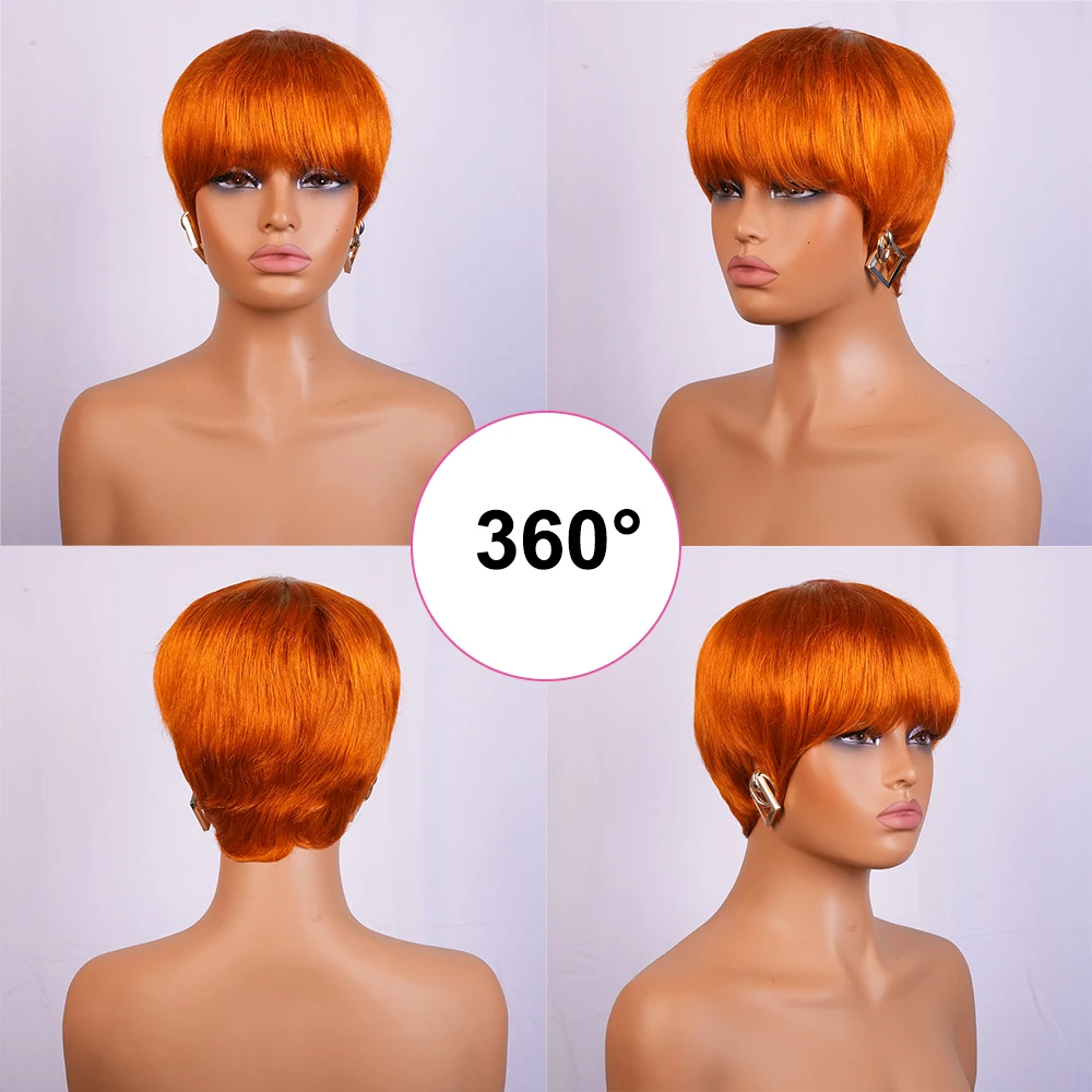 الزنجبيل قصيرة عابث قطع شعر مستعار شعر طبيعي مفرود الباروكات مع الانفجارات للنساء آلة صنع قبعة الشعر البرازيلي 100% خصلات الشعر المستعار الإنسان