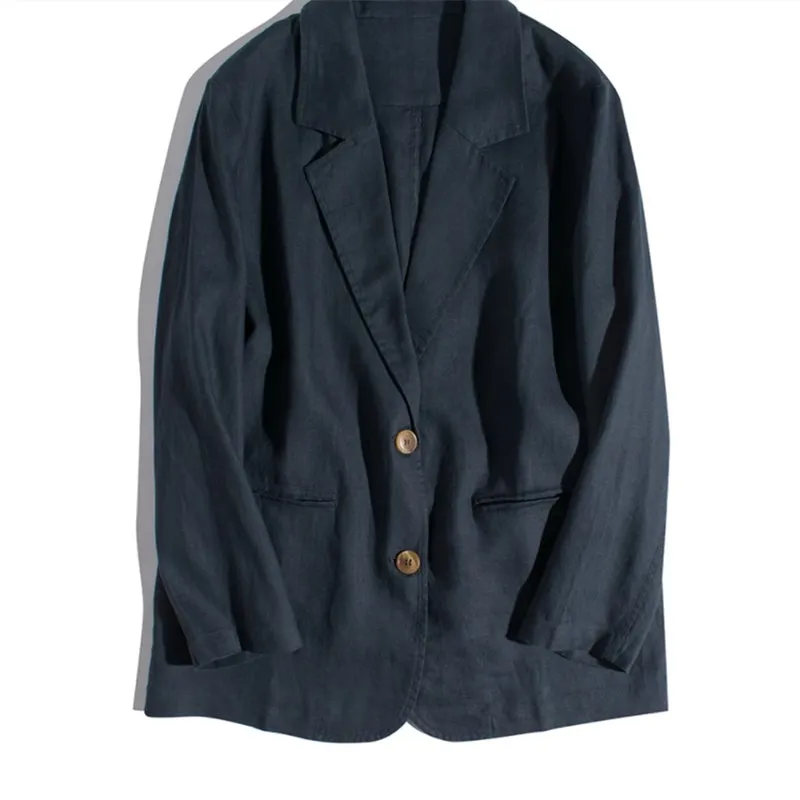 بدلة كتان نسائية Jaet كاجوال طويلة Sve عتيقة شعور راقي لربيع الخريف متعددة الاستخدامات من القطن والكتان قمة عصرية #3