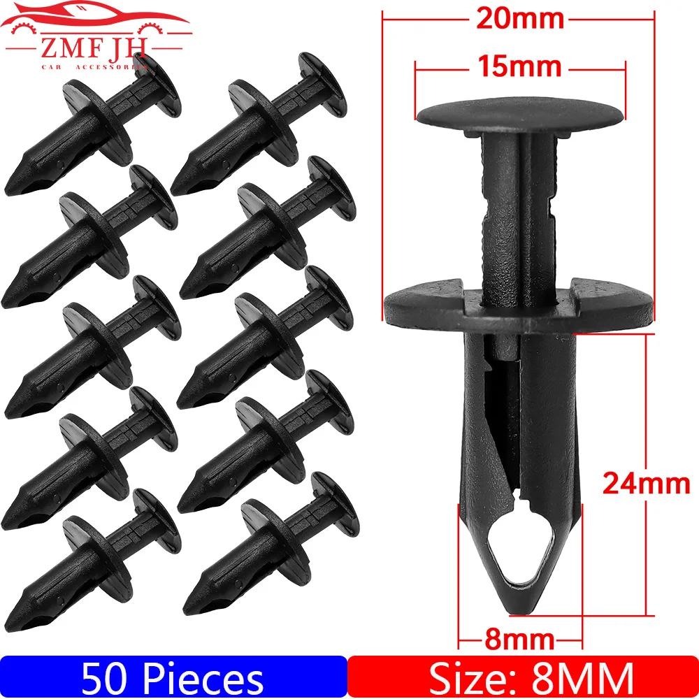 8mm Zestaw plastikowych łączników samochodowych Zestaw klipsów do paneli automatycznych Czarny Zestaw nitów do zderzaków samochodowych Wymienny sworzeń wciskanych 50 SZTUK