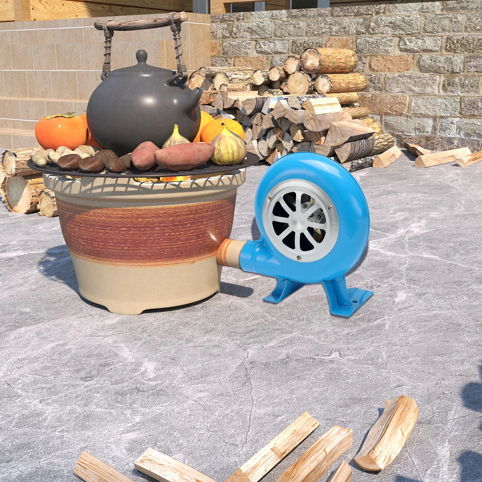 مروحة منفاخ كهربائي مروحة شواء تدفق هواء كبير لمروحة تيار مستمر مناسبة لمنفاخ الحداد الصغير للشواء مع محول السرعة