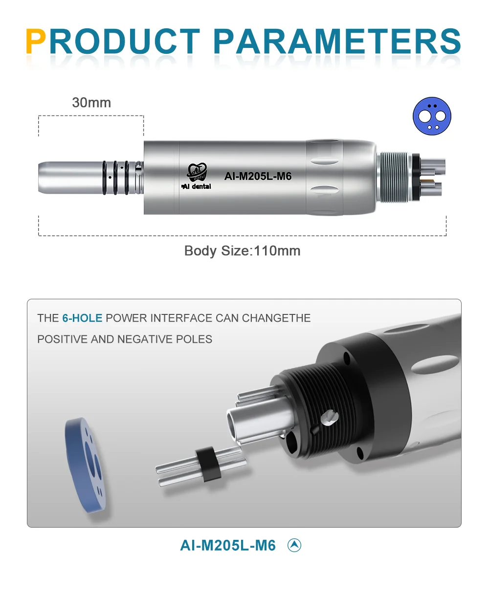 Dental Inner Water Air Motor Slow Speed Handpiece Parts AI-M204/M205 Non-LED Turbine Connector AI-M205LG LED Generator Series