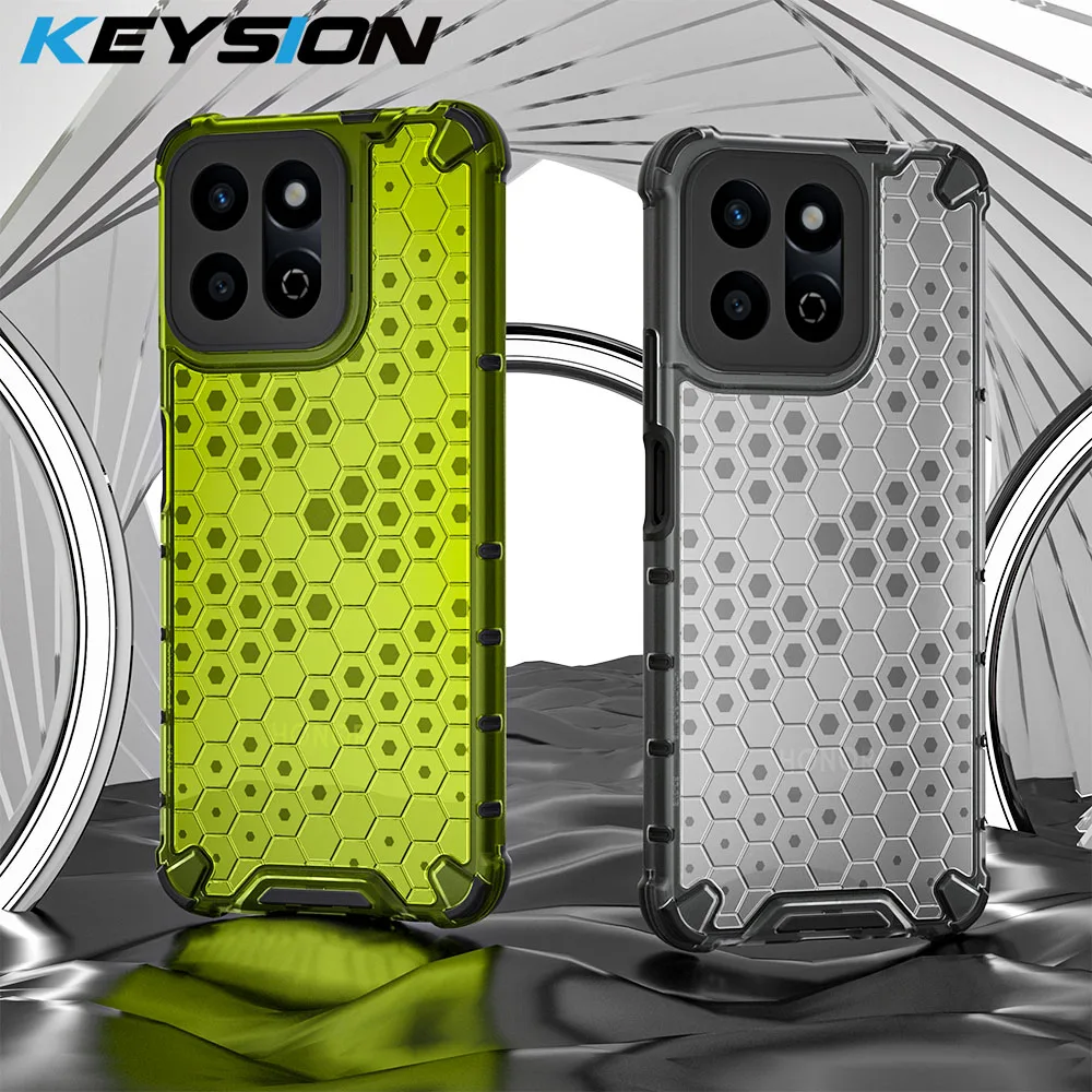 KEYSION Shockproof Armor Case for HONOR X7c Soft Silicone+PC Transparent Honeycomb Phone Cover for Huawei Honor 200 Smart 5G