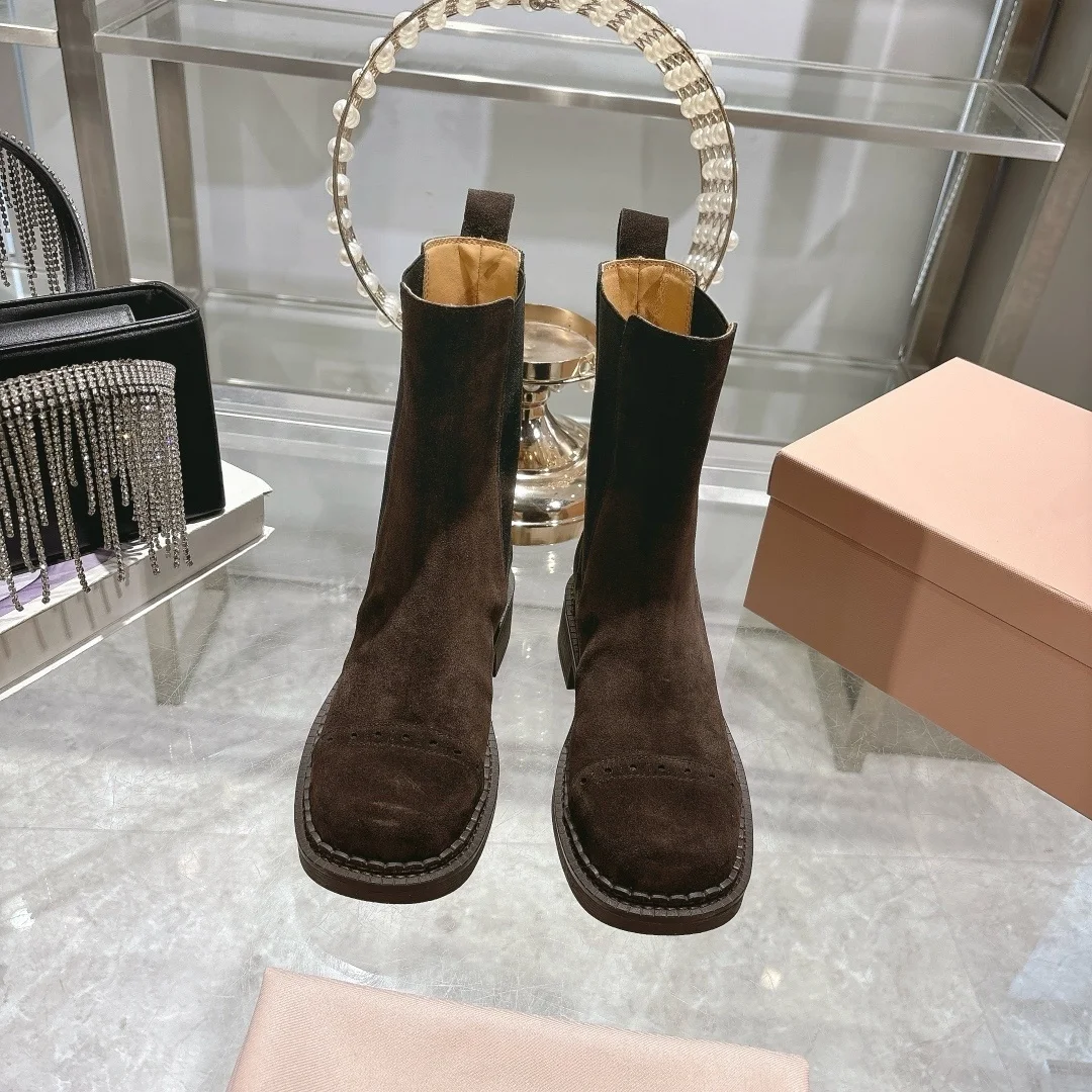 2026 High Quality winter Women Shoes Vintage Elastic Slip On Boots Casual Commute Ankle Boots ch24090850