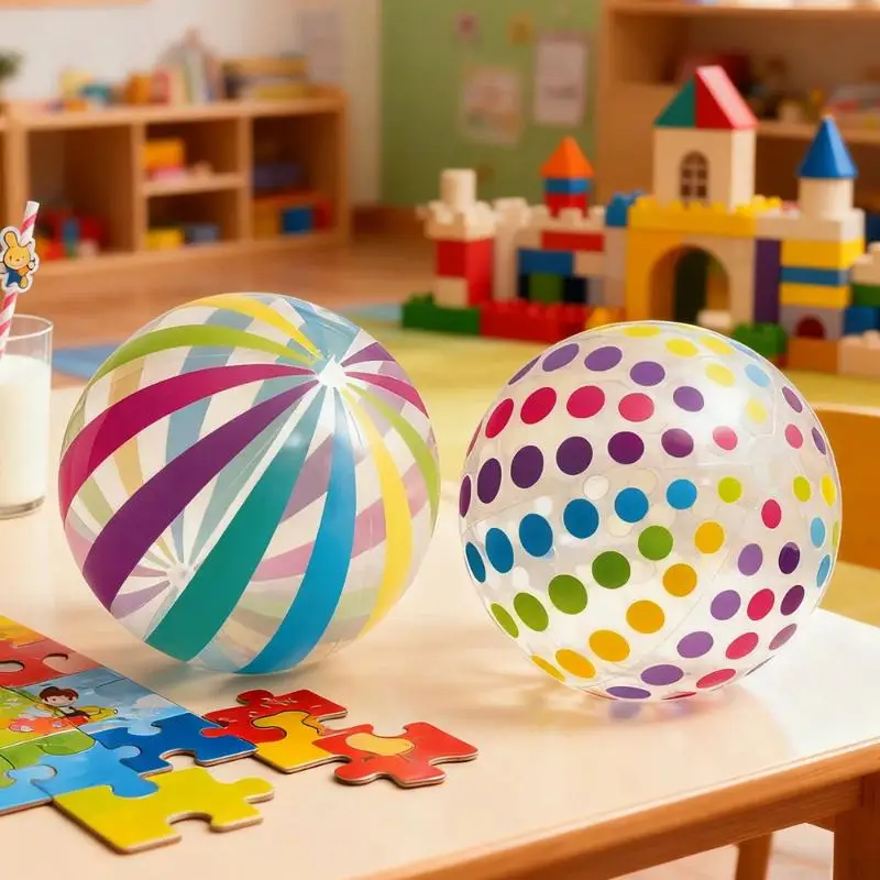 Inflatable Summer Water Toy Ball Transparent PVC Colorful Dots Stripes Pattern for Pool Party Beach Camping Use