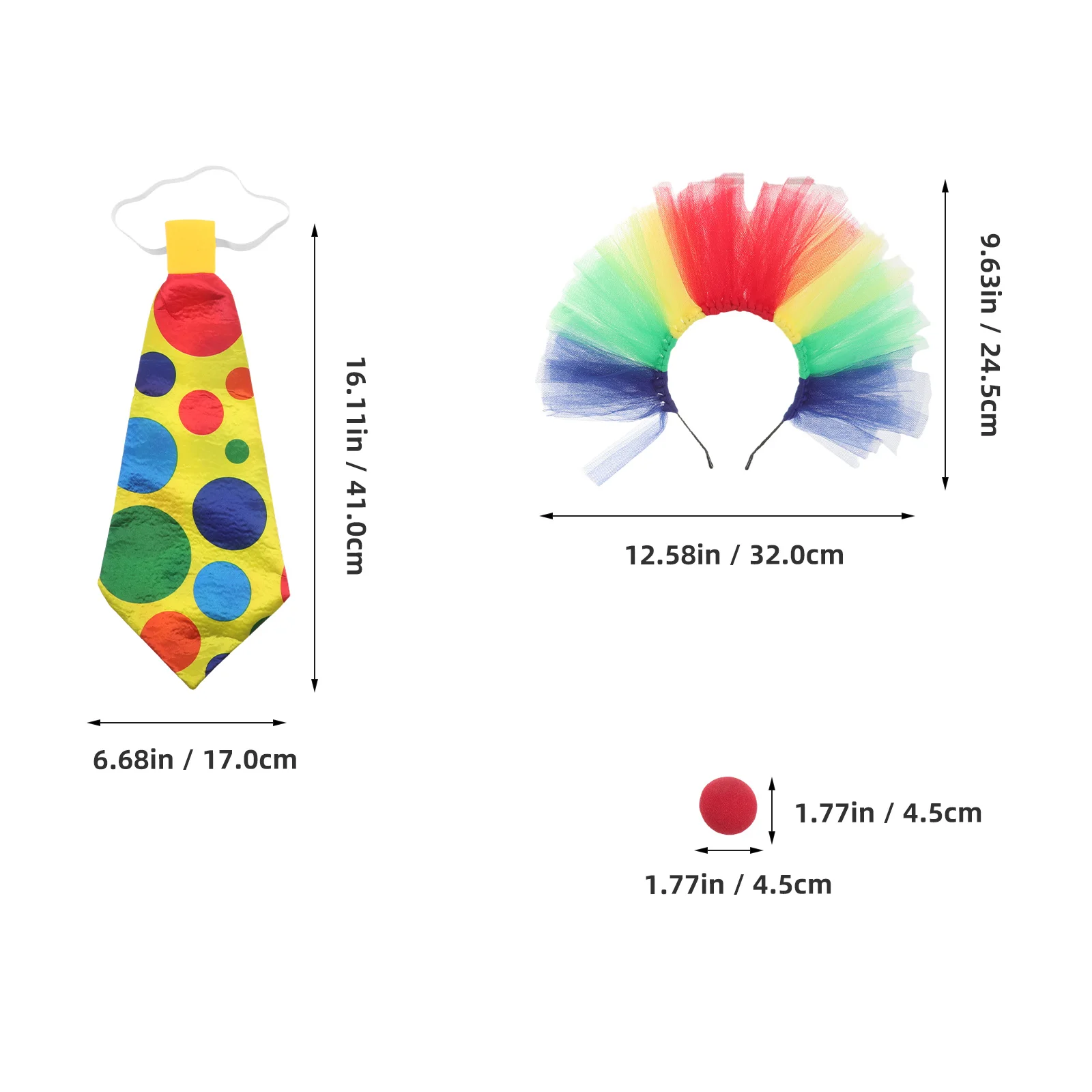 مجموعة واحدة من إكسسوارات المهرج النابضة بالحياة، ربطة عنق من التول بألوان قوس قزح لاستخدام الحفلات التنكرية للهالوين