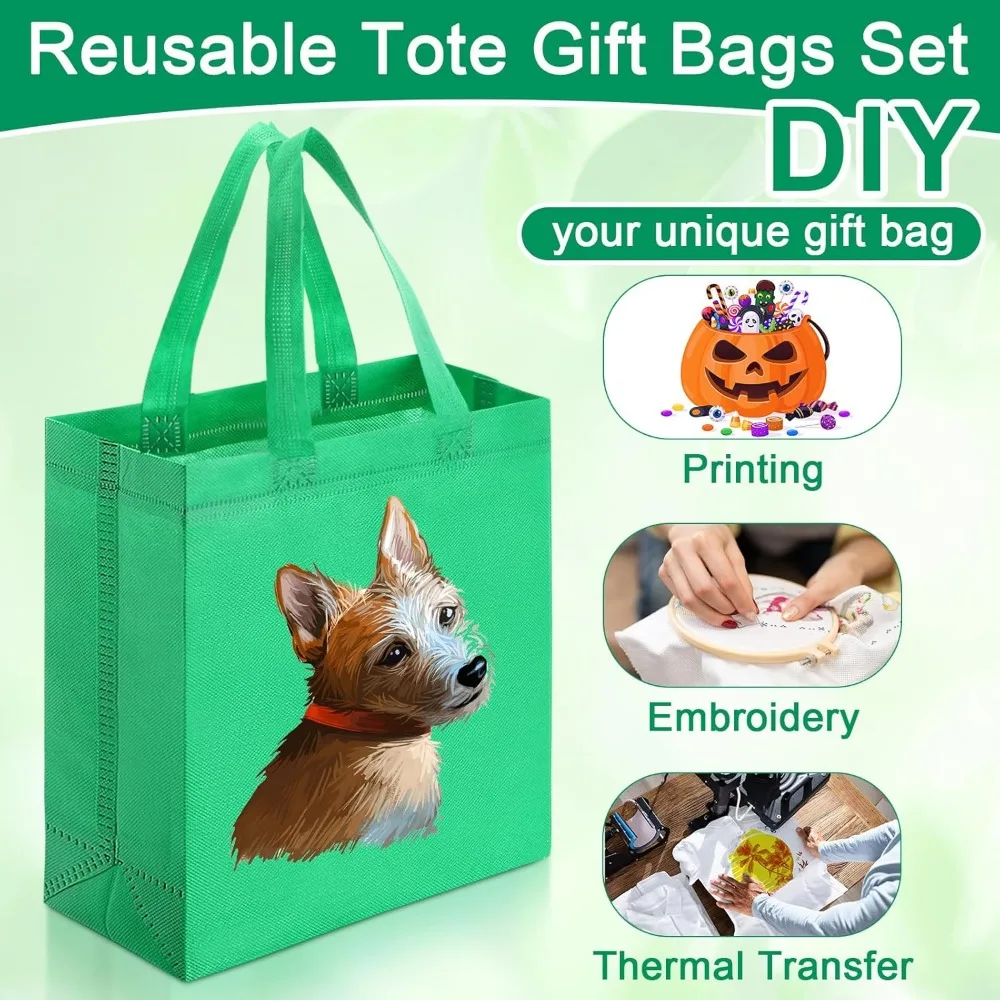 Herbruikbare draagtassen bulk, 200 stuks, 8x4x10 inch, niet-geweven, groene boodschappentassen met handvatten voor cadeaubakken