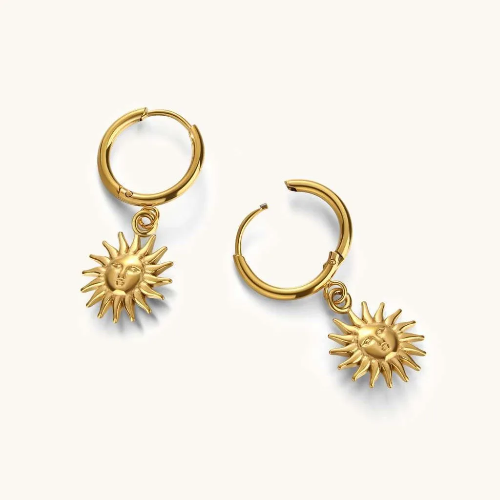 New ins Stainless Steel Sun Dnagle Circle Earring For Women Vintage Geometric Sun Buckle Earrings Fashion Jewelry Gift