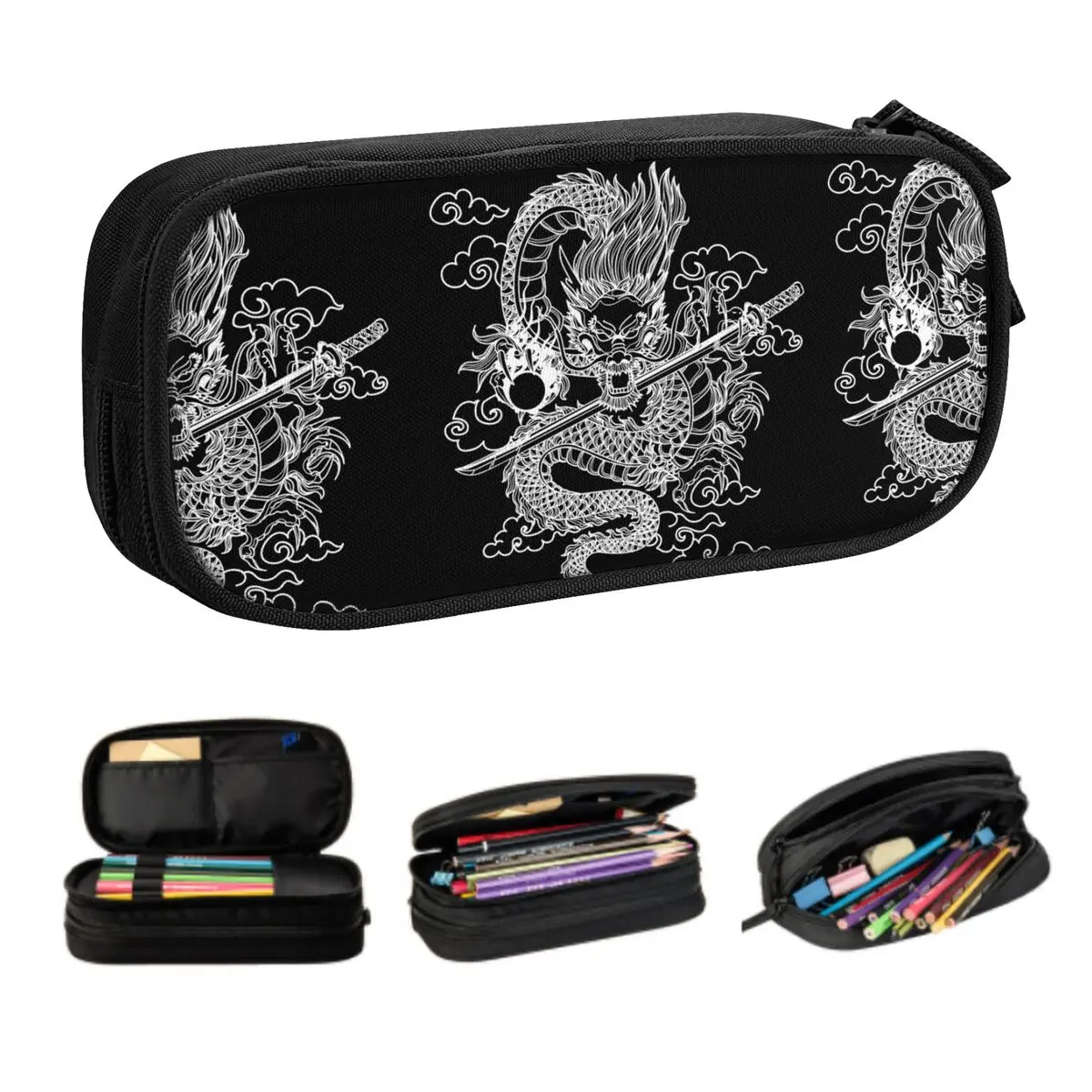 

Милый пенал с китайским драконом на заказ для девочек и мальчиков, большая емкость, японский восточный мифический пенал, школьные аксессуары
