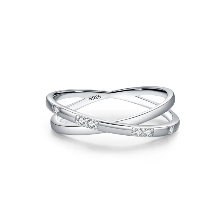 

Female European American Fashion S925 Sterling Silver Simple Geometric Line Ring