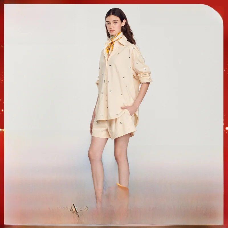 

Модная женская свободная блузка с длинным рукавом, украшенная стразами, повседневная, однотонная, для офиса, в стиле OL