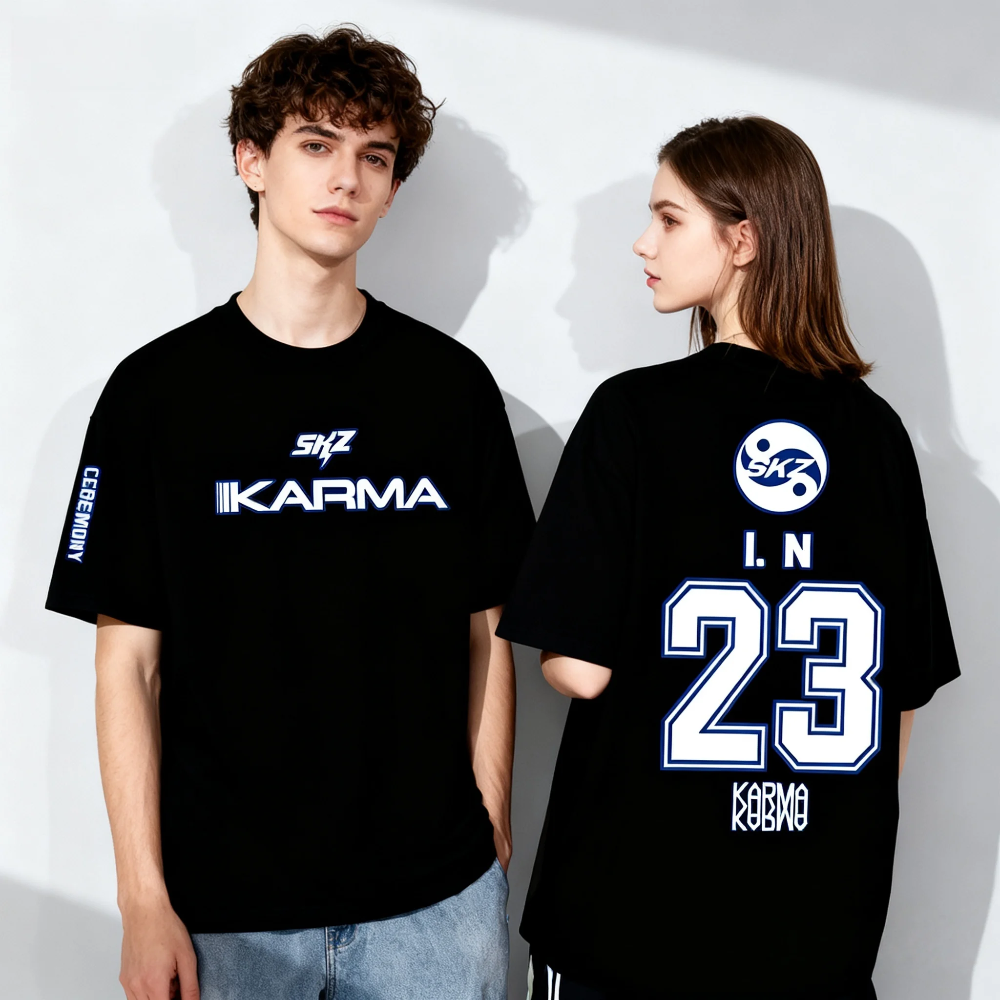 2025 جديد KPOP كارما تي شيرت كبير الحجم بأكمام قصيرة للرجال والنساء Harajuku تي شيرت بنمط جمالي عتيق ملابس الشارع
