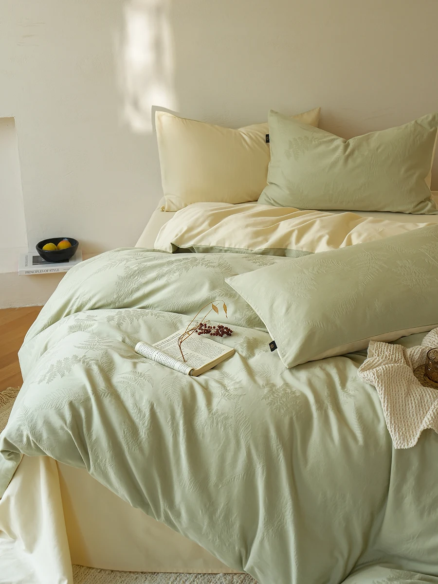 Nordic Style Pure Cotton 60-Thread Count Bedding Set Floral Embroidery Bedding Cover Sheet And Dust Ruffle for All Seasons