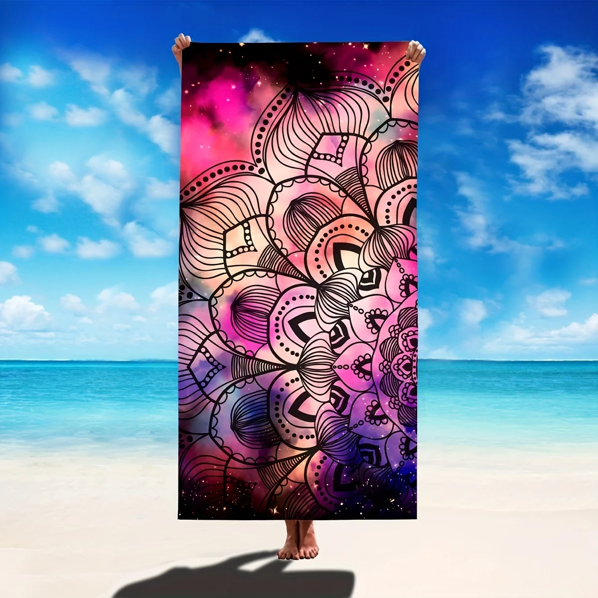 1pc Luxurious Mandala Flower Beach Towel - Quick-Drying & Ultra-Absorbent - Ideal for Sunbathing, Outdoor Adventures, and Summer