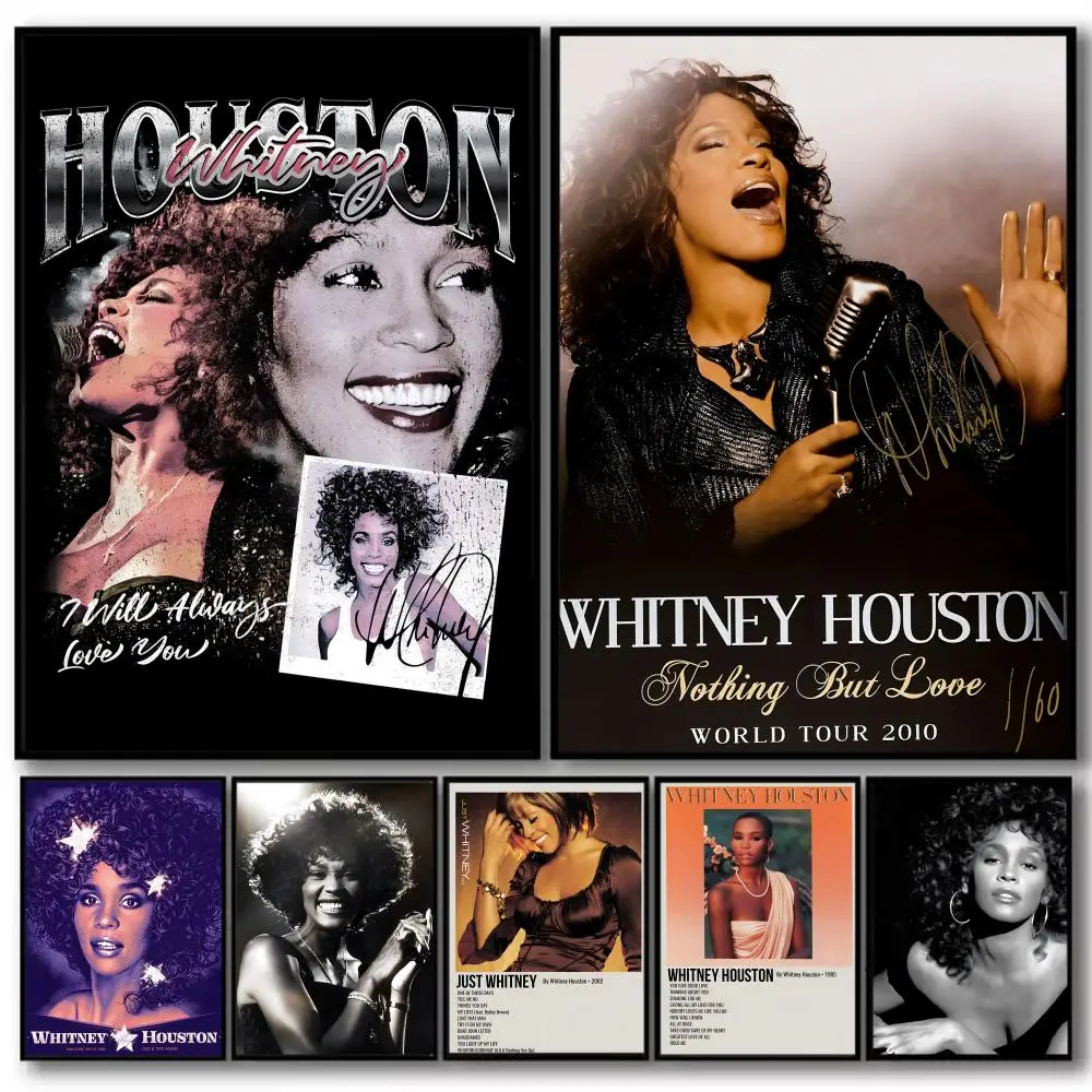 

Singer W-Whitney Houston Painting Calligraphy High-Quality Cotton Canvas Poster Wall Art for Living Room Modern Home Decoration