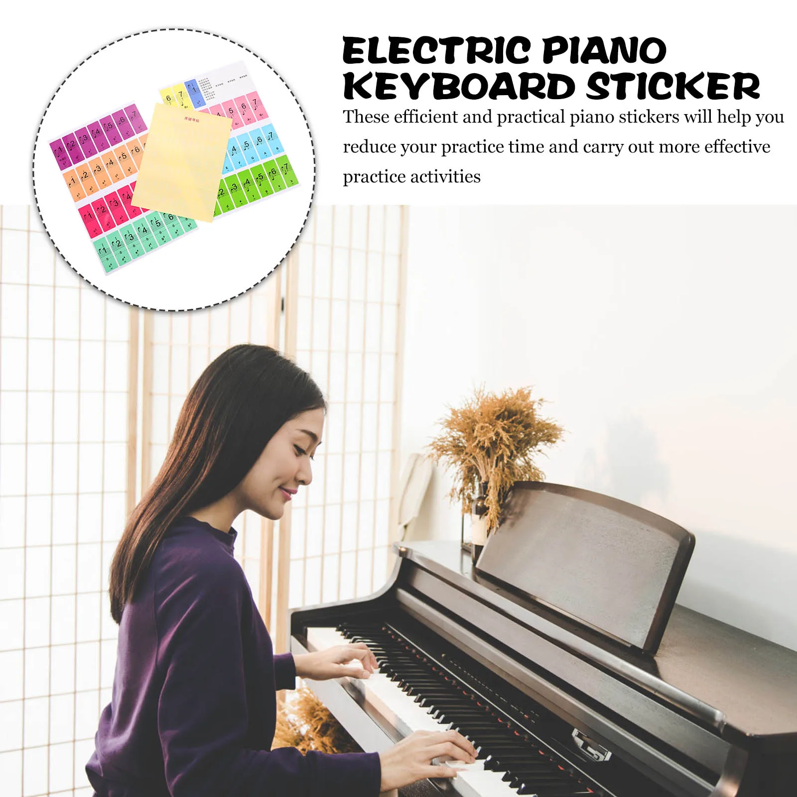 

2pcs Electric Piano Keyboard Sticker Waterproof Durable Thin Design For Electronic Organ Beginner Practical Music Instrument