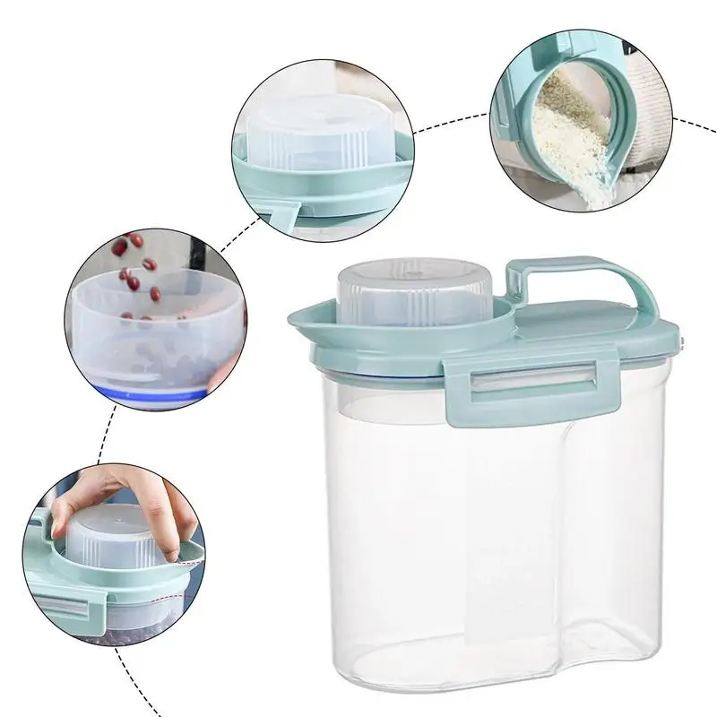 Rice Container Dry Food Storage Container Dustproof 3.3lbs/5.5lbs Cereal Keeper Box Airtight Storage Tank With Measuring Cup