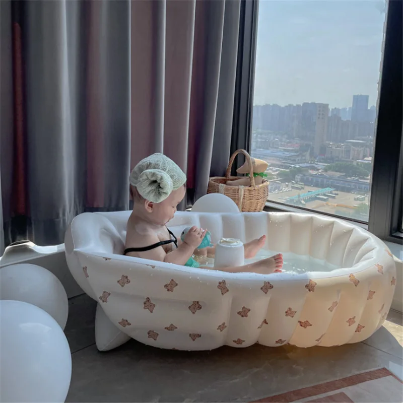 Multifunctional Baby PVC Inflatable Baby Bathtub Chair Cute Bear Foldable Baby Tub Summer Infant Bathing Stool Swimming Pool