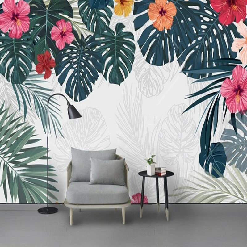 

Modern and simple hand-painted watercolor tropical leaf TV bedroom luxurious home decoration background wall