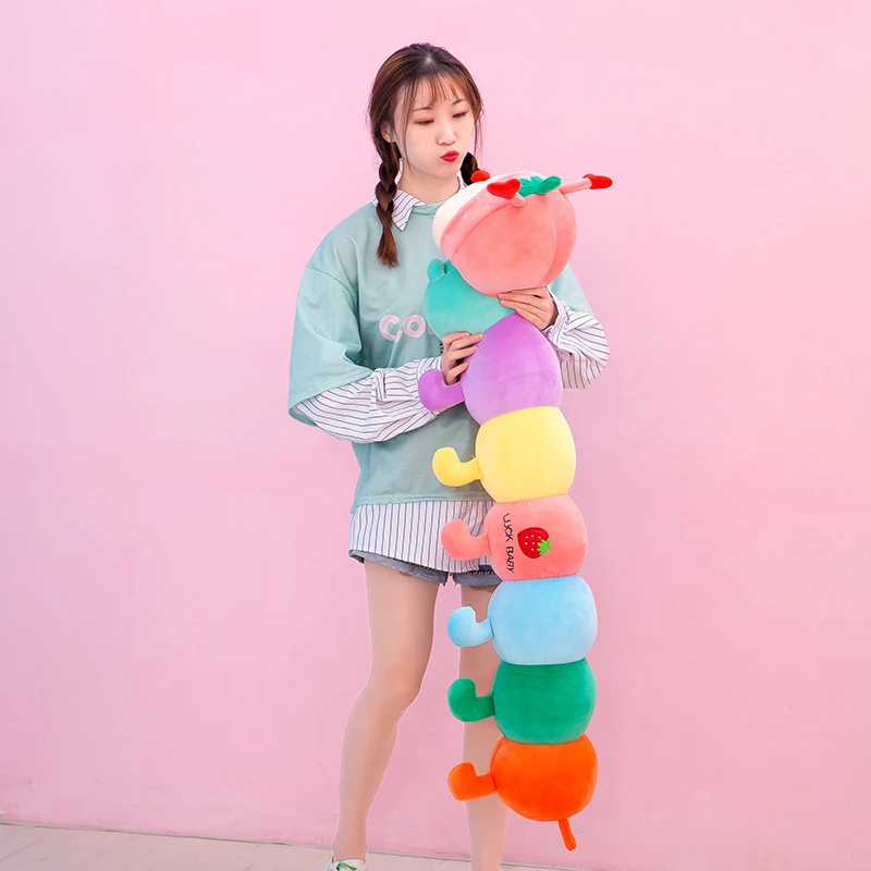 Super Soft Caterpillar Stuffed Doll Colorful Segmented Body Plush Long Pillow Cute Strawberry Children Bed Sofa Cushion Gift