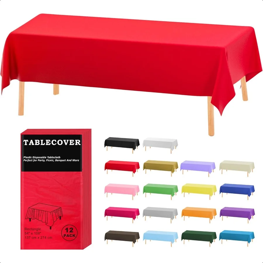 

Plastic Table Cloth 12 Pack Red Rec Tablecloth Individually Wrapped for IndoorOutdoor 54 x 108 Inch Table Cover for Party Picn