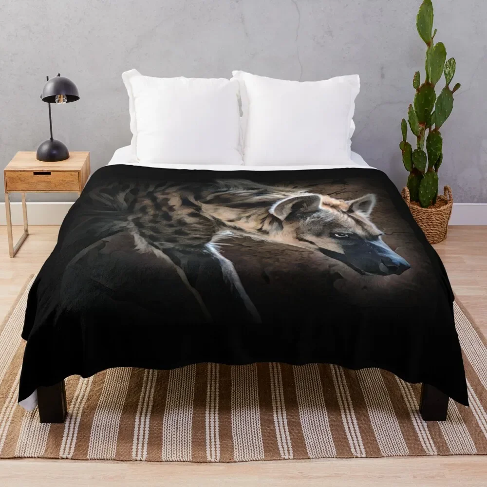 Spotted Hyena In Shadows Throw Blanket Furrys Luxury Designer Blankets