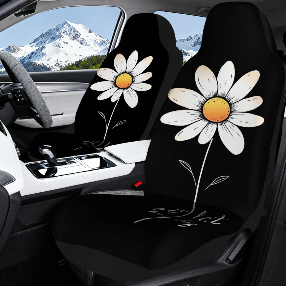 2pcs Set Fit Car Seat Covers With Let It Bee Daisy Print - / Bees On, Soft Cushioned Seat Protectors For All-Season Use, For Mos