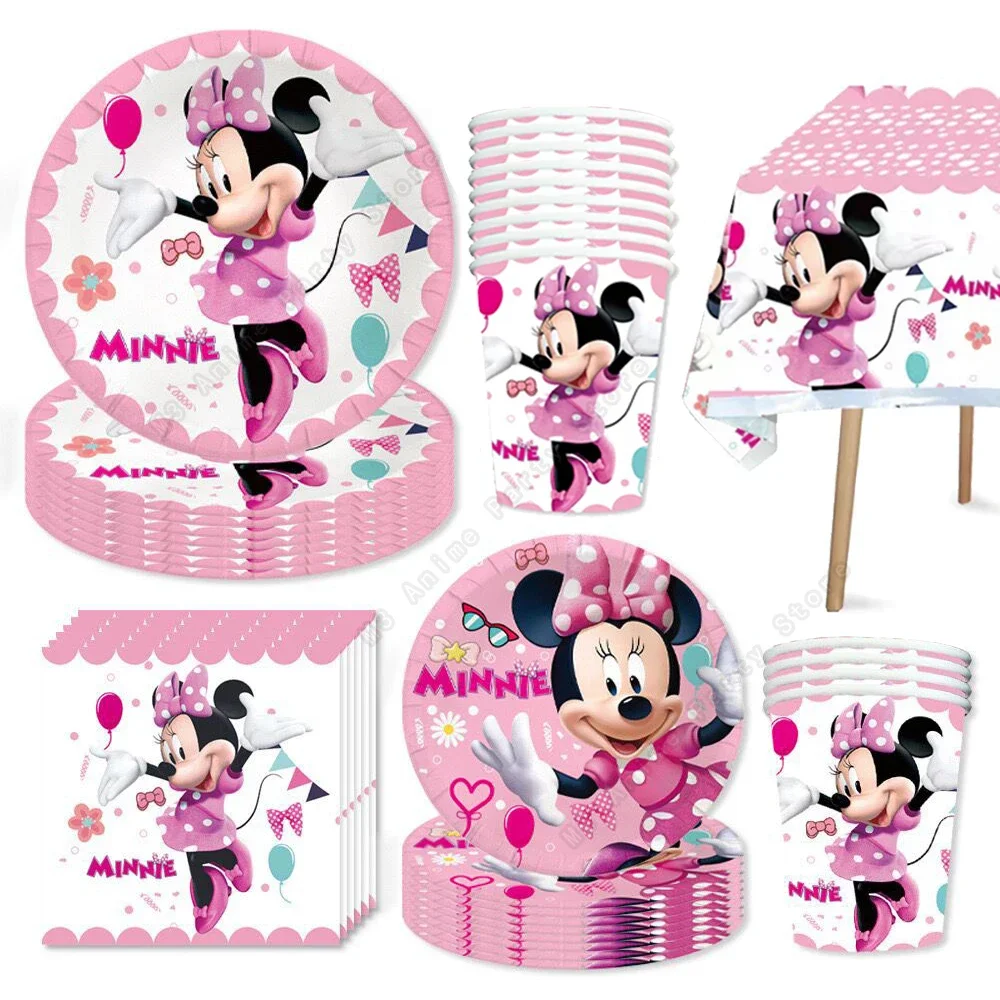 Disney Mickey Mouse Birthday Decoration Minnie Mouse Party Supplies Cup Disposable Tableware Tablecloth Plate Bag Baby Shower